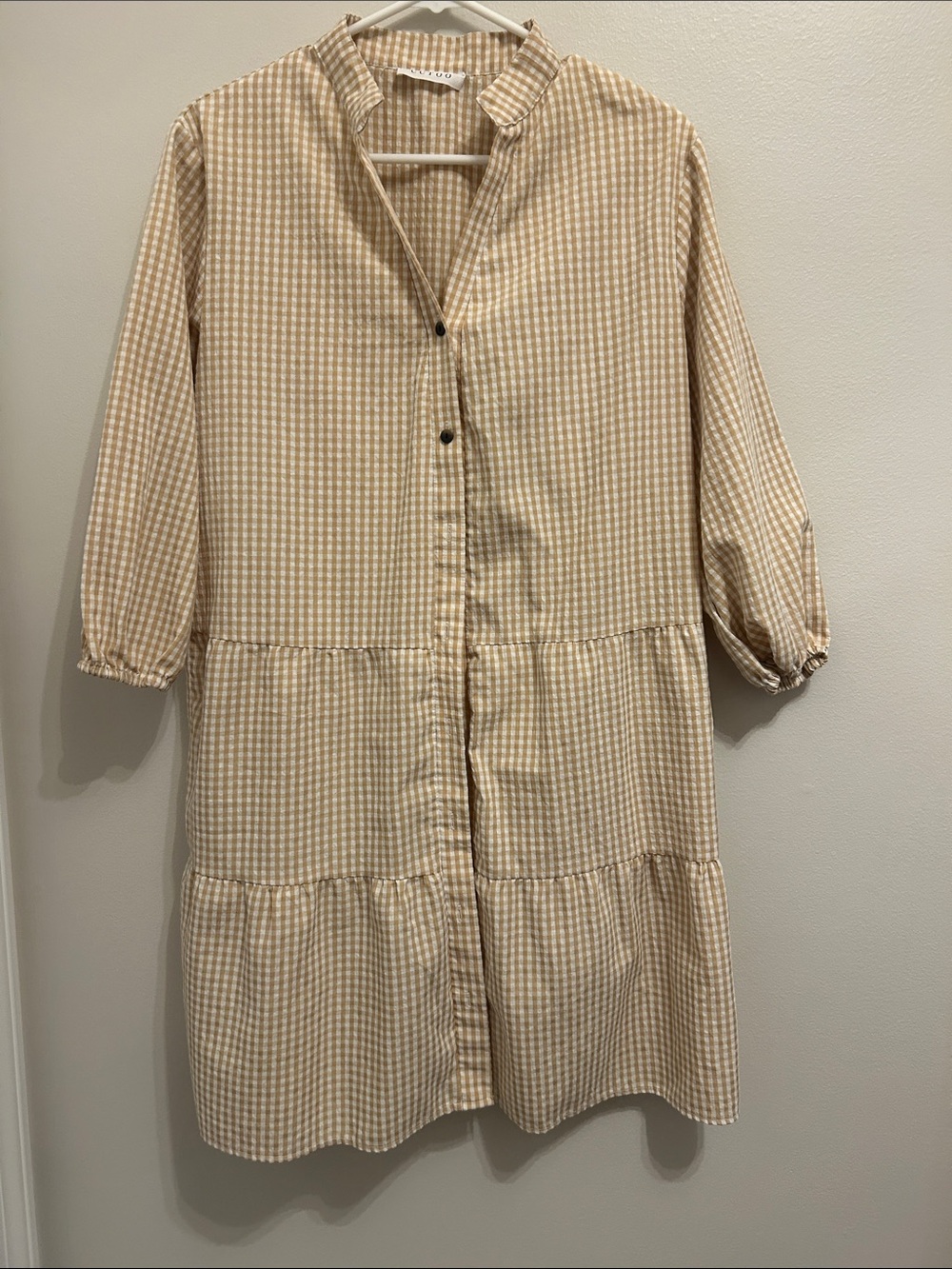 CCTOO Tiered Gingham Button Down Dress